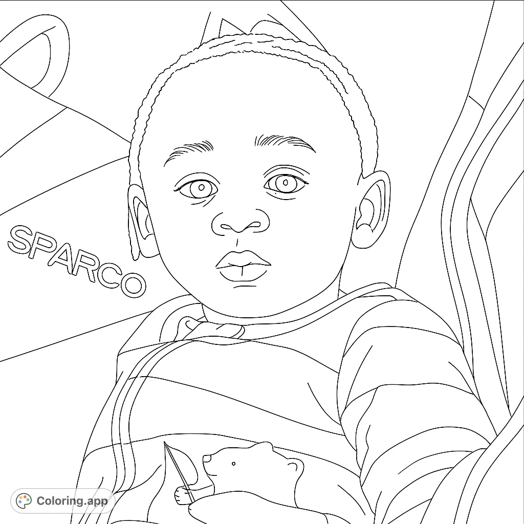 Capture the innocence of a young child in a striped outfit, ready for a creative coloring adventure. Perfect for little artists and family fun.