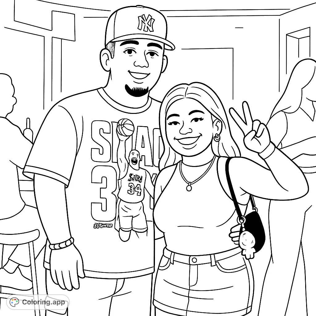 Capture a moment of connection with this fun coloring page featuring two friends at a lively gathering. Perfect for creative expression!