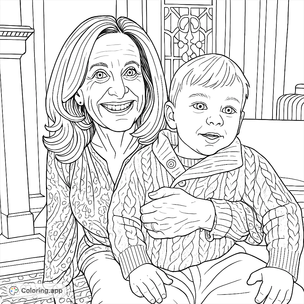 Capture a heartwarming family moment with this coloring page featuring an adult and child in a loving embrace. Perfect for all ages.