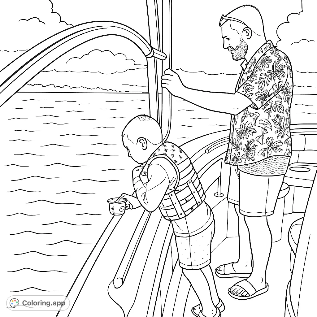 A father and child enjoy a boating adventure, looking out at the water. Perfect for family fun and outdoor enthusiasts.