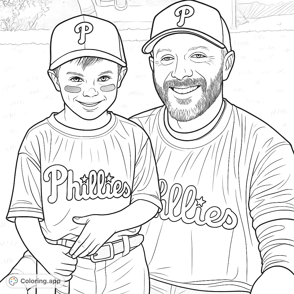 Capture the spirit of baseball with a heartwarming father and son duo in their team uniforms. Perfect for sports fans and family fun!