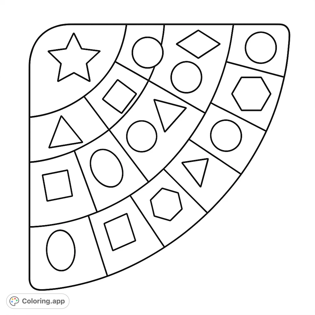 A fun geometric shapes coloring page with a quarter-circle design, perfect for learning and creativity. Explore various forms and patterns.