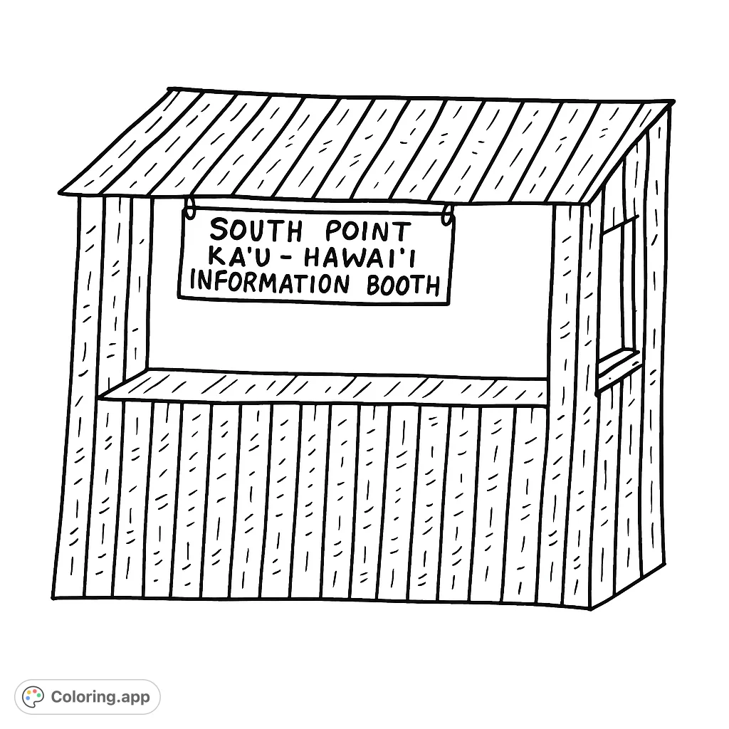A charming information booth with a textured roof and walls, featuring a prominent sign. Perfect for a relaxing coloring experience.