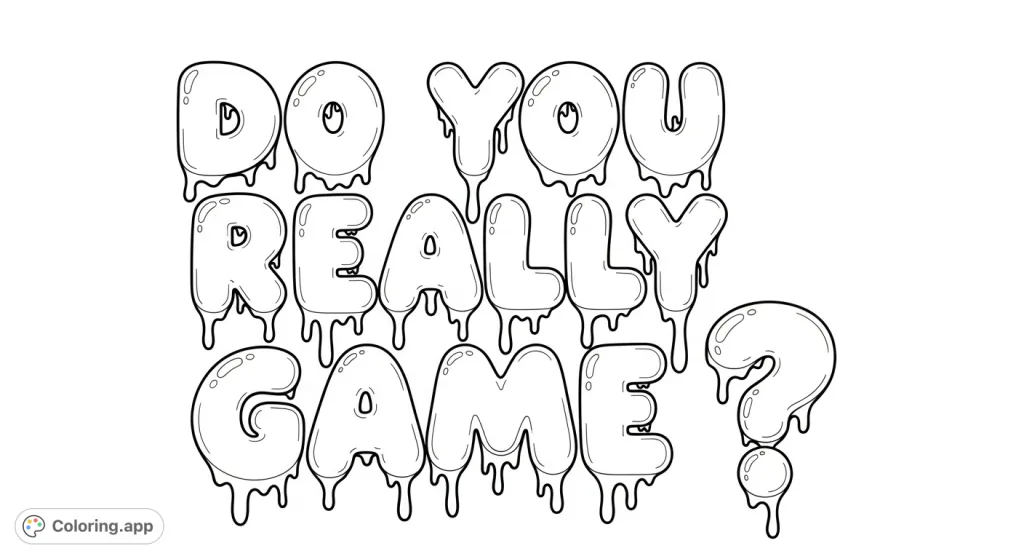 ', perfect for expressing your passion for gaming. Customize this unique typography coloring page with your favorite vibrant hues.