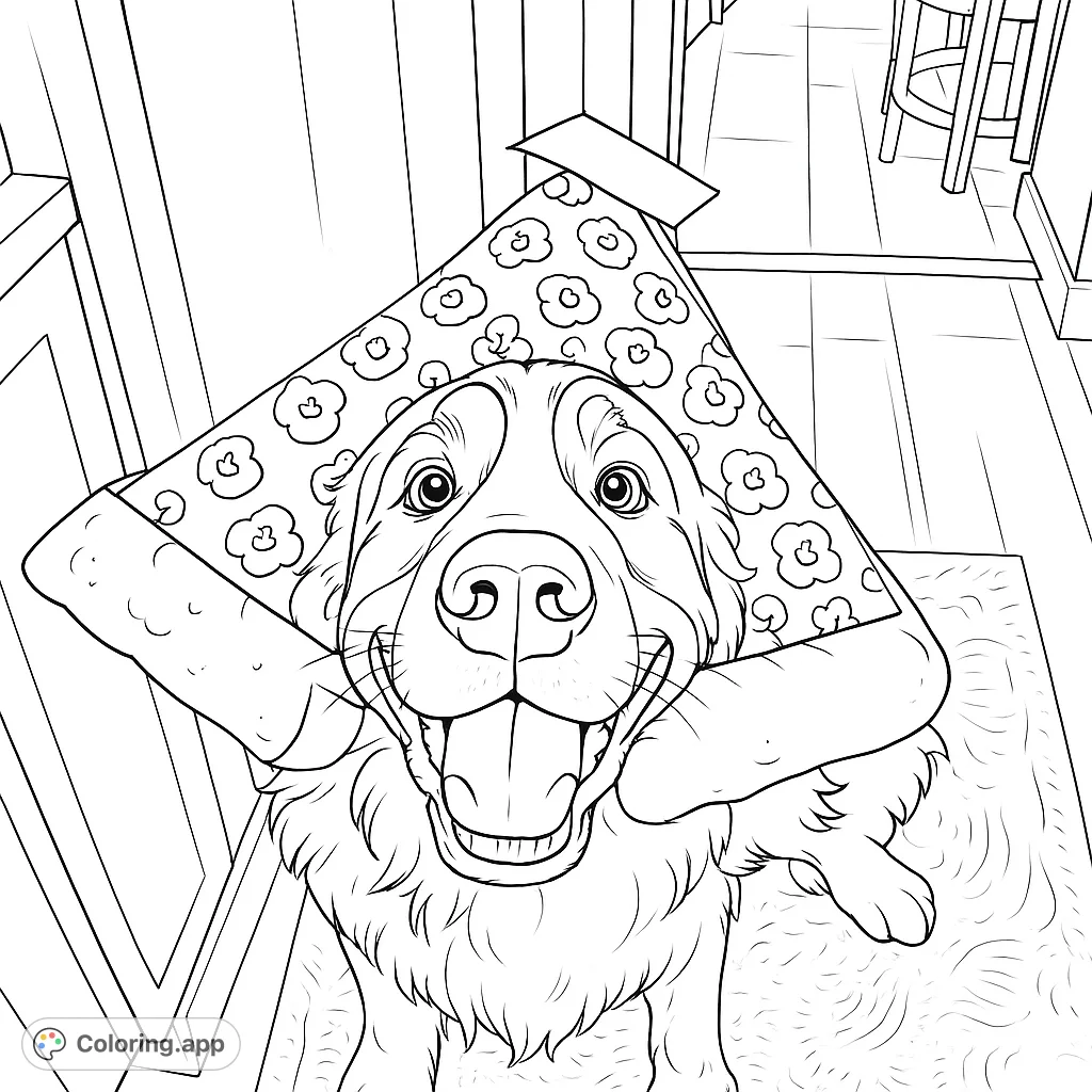 A delightful Bernese Mountain Dog in a fun pizza costume, ready for a creative coloring adventure. Perfect for pet lovers and foodies!