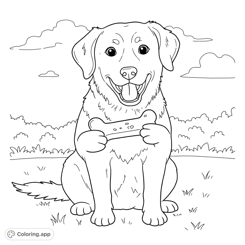 A joyful dog enjoys a delicious treat on a bright, sunny day. Perfect for a relaxing coloring experience.