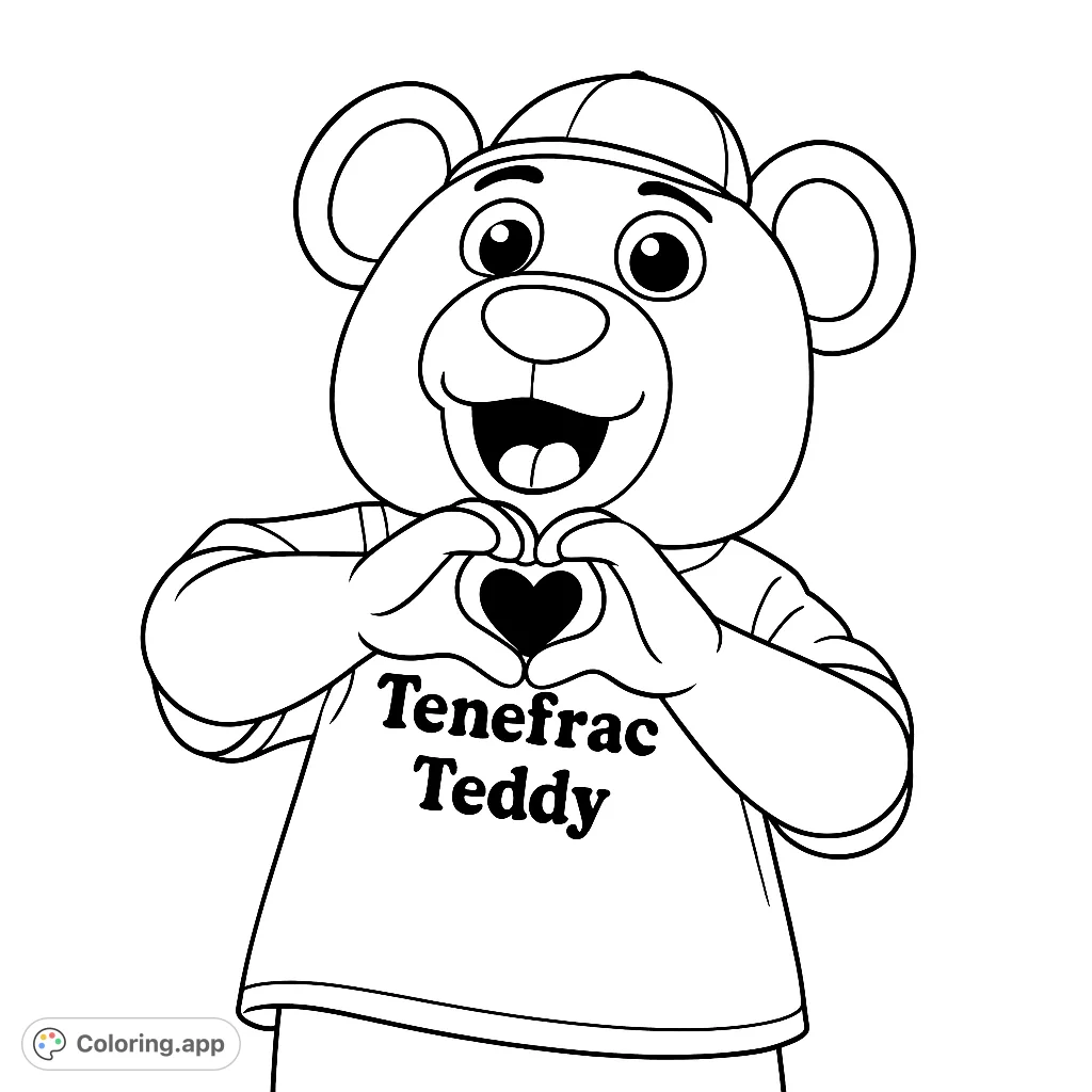A cheerful bear mascot wearing a cap and shirt, forming a heart with its hands. Perfect for spreading kindness and creativity!