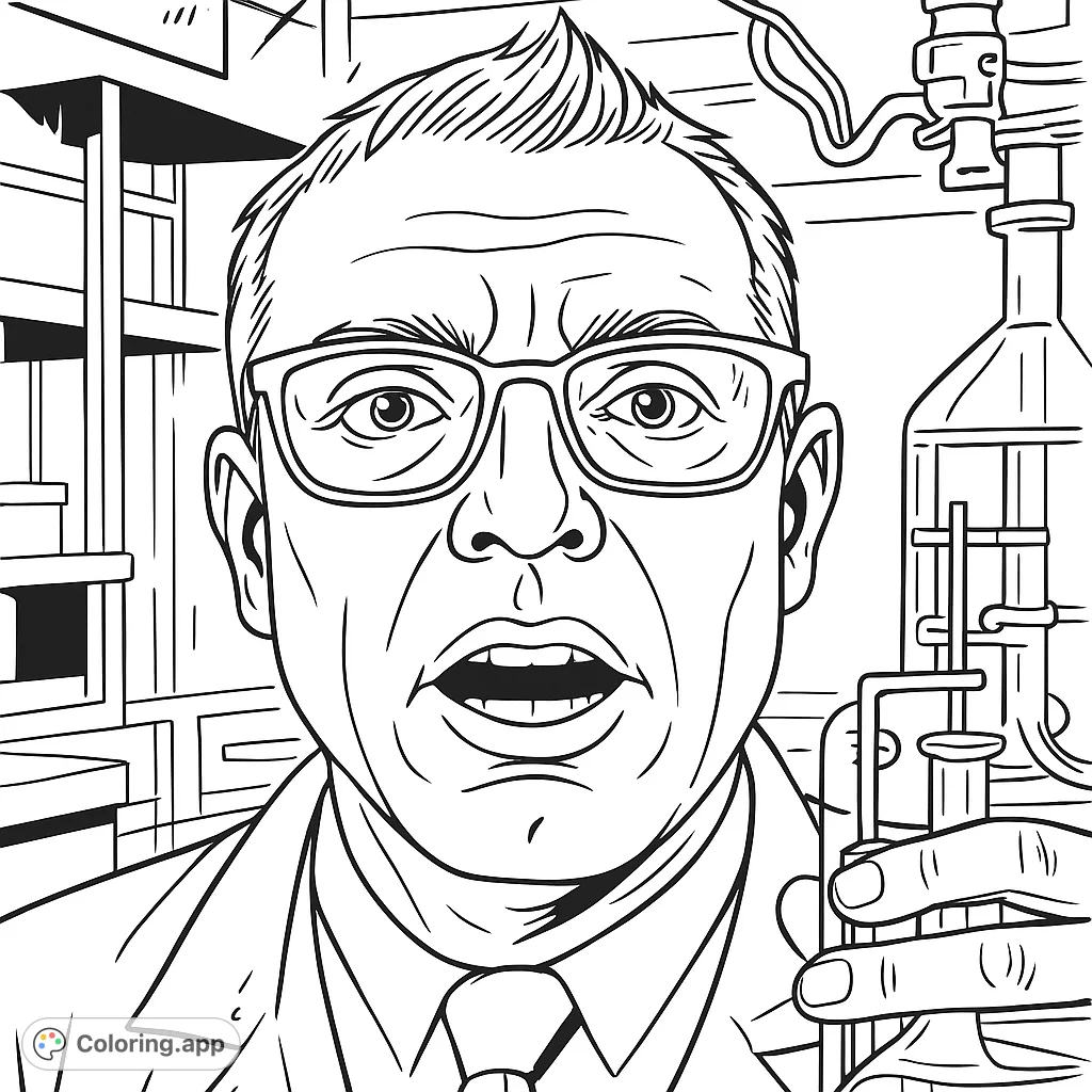 A detailed scientist coloring page featuring a focused researcher in a lab, perfect for science enthusiasts and aspiring innovators. Free printable coloring page.