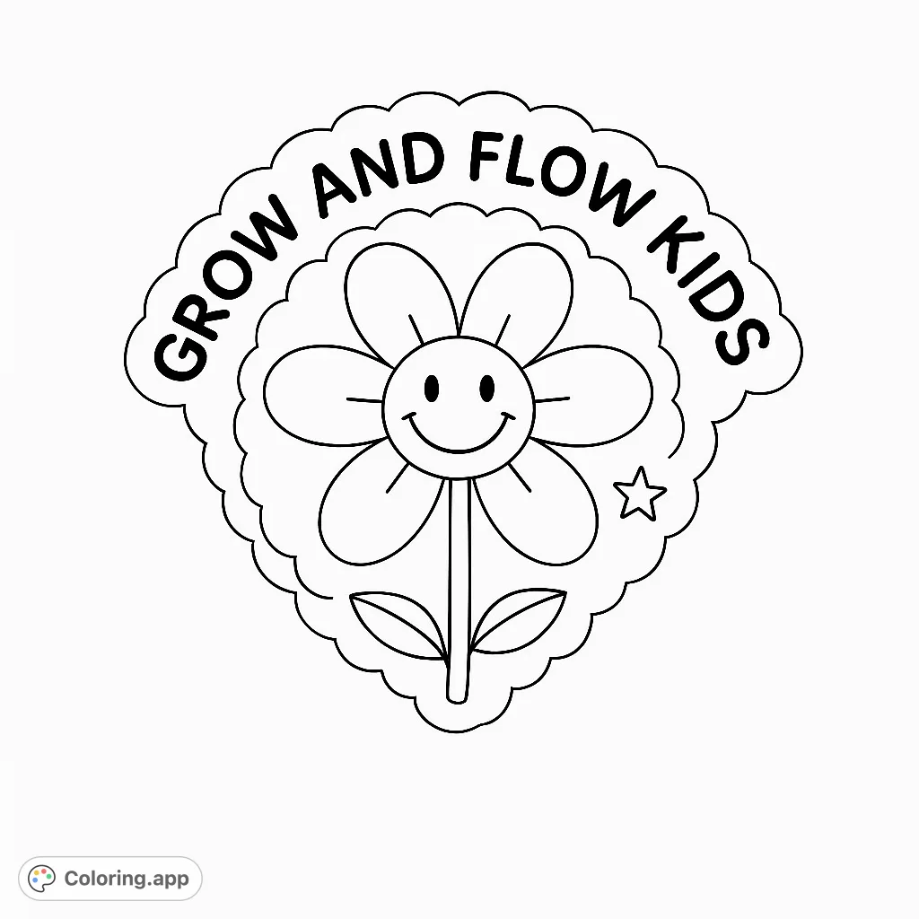 A delightful coloring page featuring a happy flower with a smiley face, surrounded by a decorative border and uplifting text. Perfect for young artists!