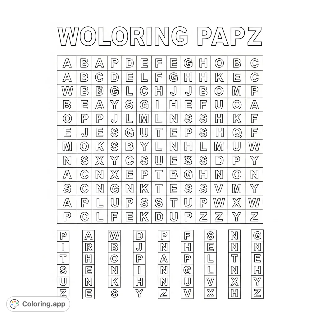 A structured word search puzzle with a bold title, a large grid of uppercase letters, and a list of words to find. Engage your mind and creativity.