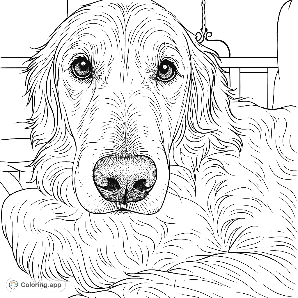 A heartwarming Golden Retriever portrait, perfect for dog lovers. Capture the gentle expression and soft fur of this beloved companion in this free printable coloring page.