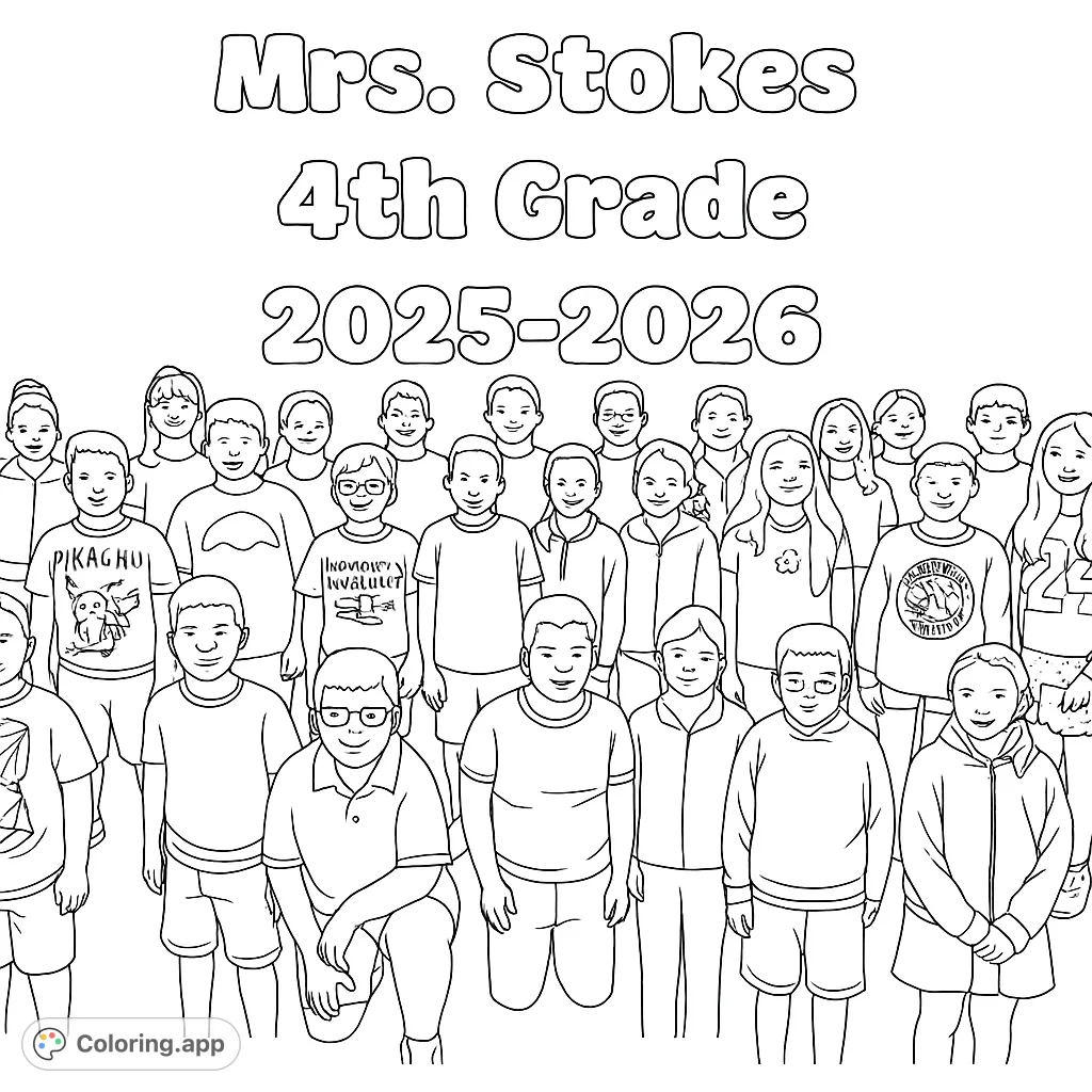 Capture a memorable class photo with this Mrs. Stokes 4th Grade coloring page.
