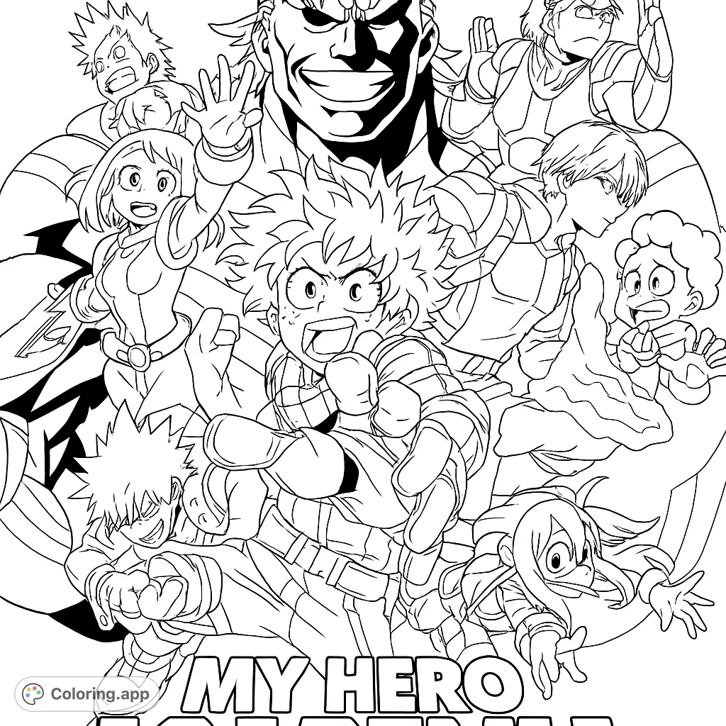 Join the heroes of My Hero Academia! All Might and Class 1-A students in dynamic poses, ready for action.