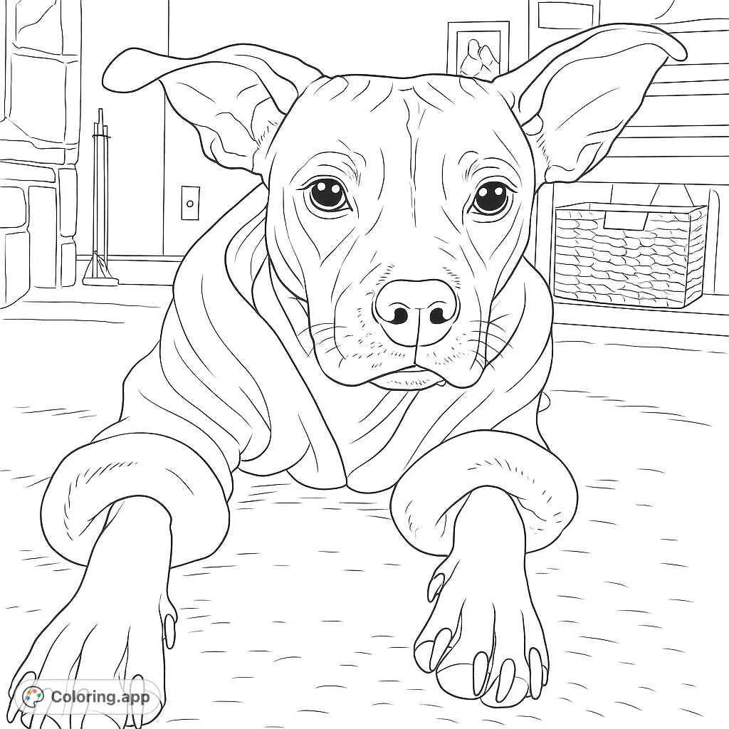 An adorable dog in a soft, fluffy robe, lying cozily on a textured carpet. A charming animal coloring page for all ages to enjoy.