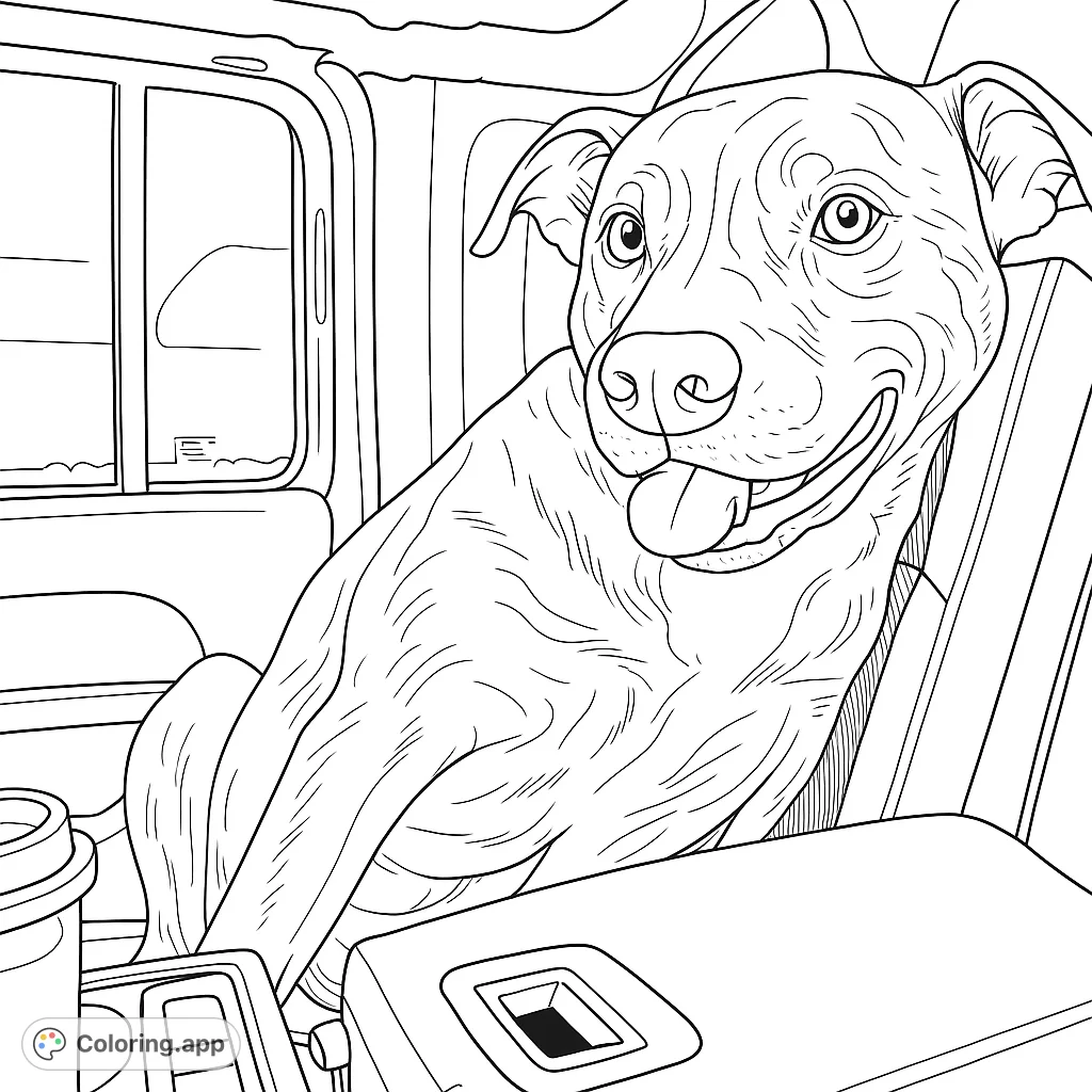 Capture the joy of a happy dog on a car ride! This delightful coloring page features a friendly canine companion ready for adventure.