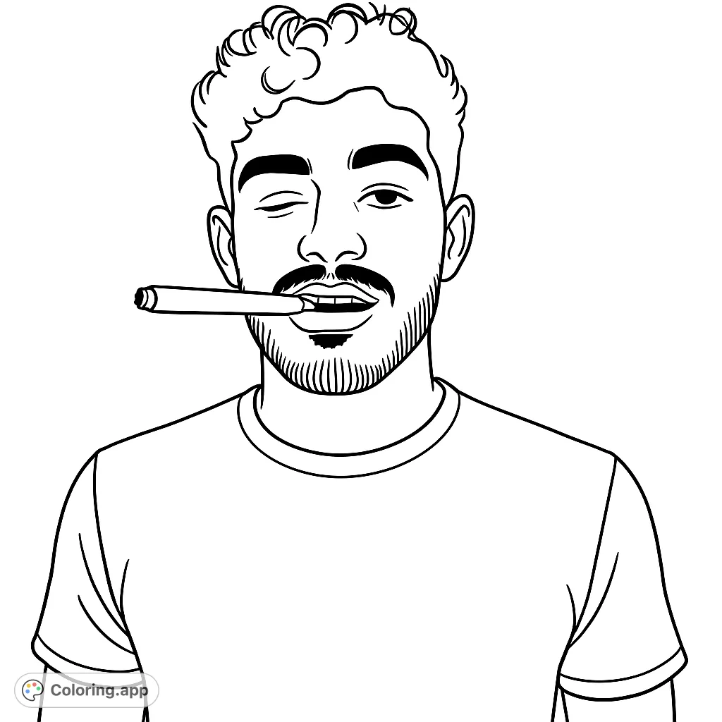 A cool winking man with a cigar, perfect for a simple adult coloring page. Enjoy this free printable design, ideal for relaxation and creative expression.