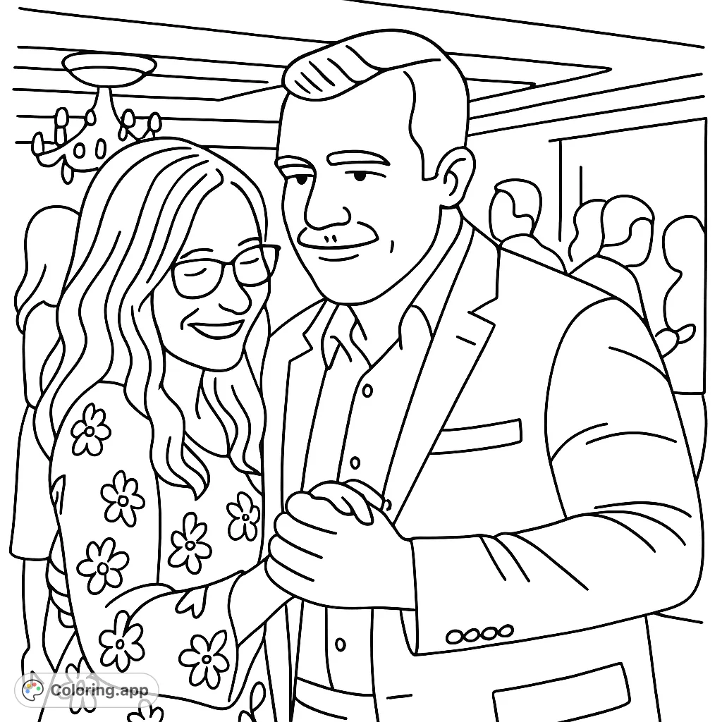 Capture the joy of a dancing couple at a festive event. This free printable dancing couple coloring page offers simple, cartoony fun for all ages.
