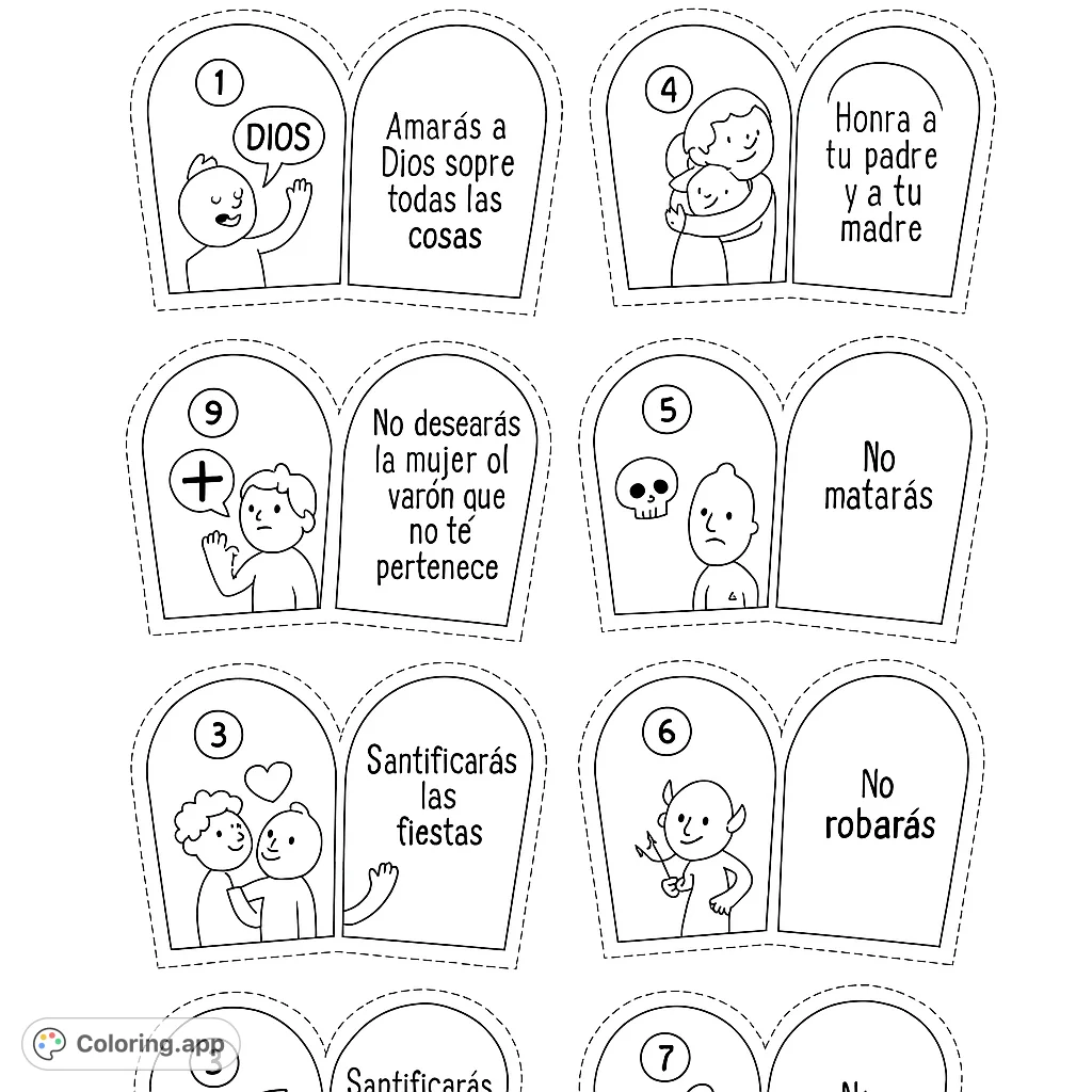 Engage with the Ten Commandments through these illustrated activity cards. Perfect for learning and reflection, offering a creative way to explore moral principles.