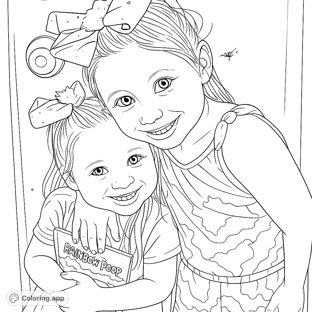 Capture the warmth of friendship with this adorable coloring page featuring two smiling girls embracing. Perfect for expressing joy and connection.