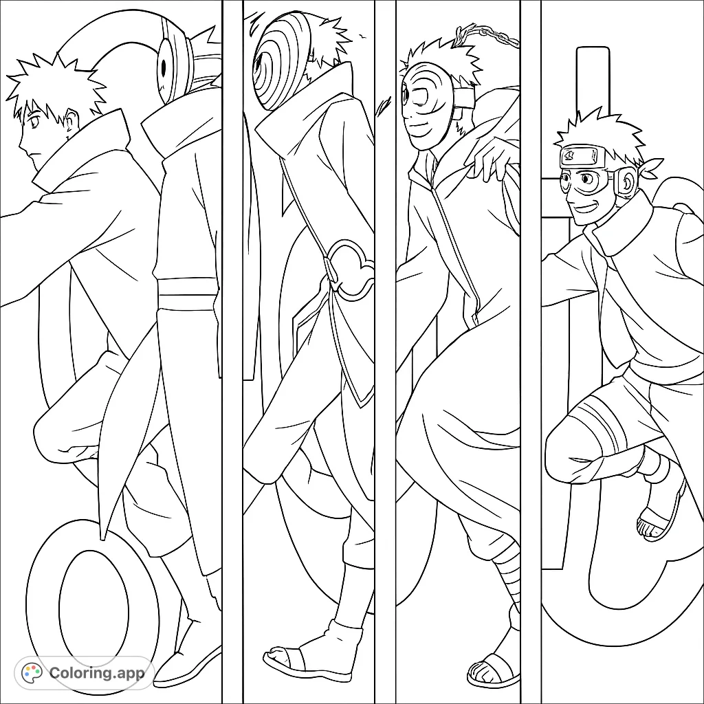 Explore the dynamic evolution of an iconic anime character across six distinct forms, from youth to masked figure, perfect for anime fans.