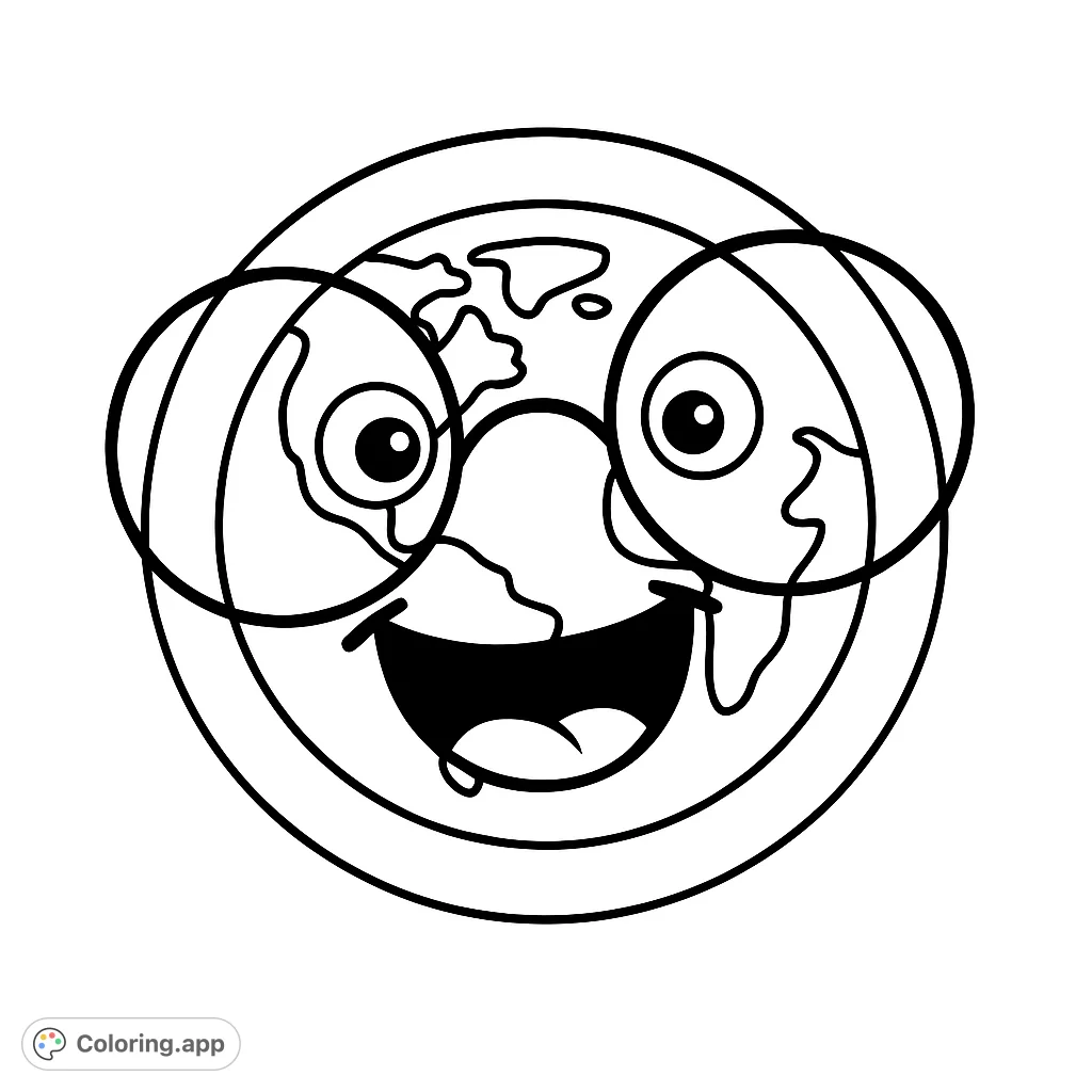 A cheerful globe character with a wide smile and round glasses, perfect for a fun and educational coloring page. Explore the world with colors!