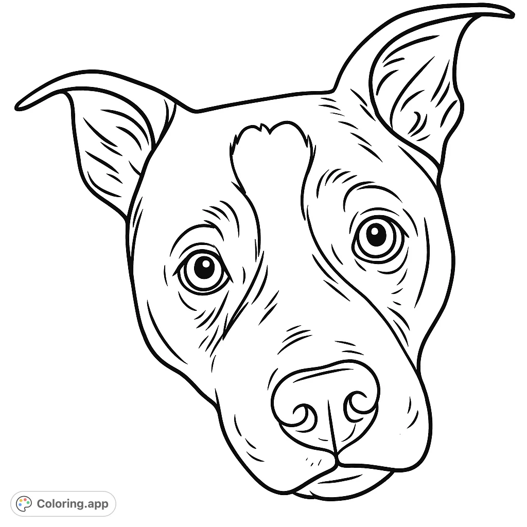 An expressive dog portrait coloring page featuring a loyal canine with perked ears and distinct facial markings, perfect for animal lovers of all ages.