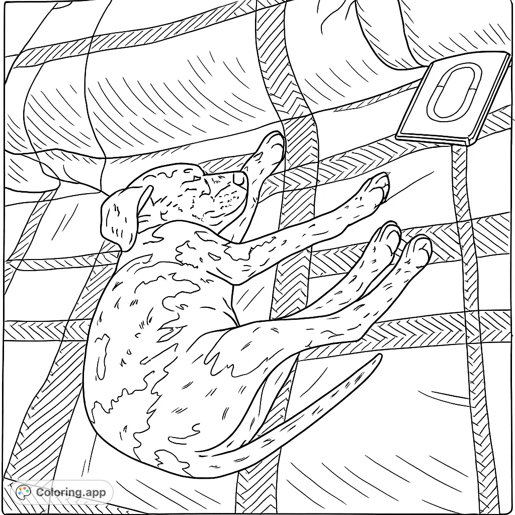 A peaceful patterned dog sleeps soundly on a textured plaid blanket. This free printable dog coloring page offers a relaxing scene for all ages.