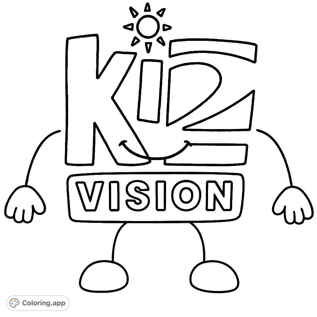 A fun, character-based logo featuring the words "KIDZ VISION" with playful limbs and a sun detail, perfect for imaginative coloring adventures.