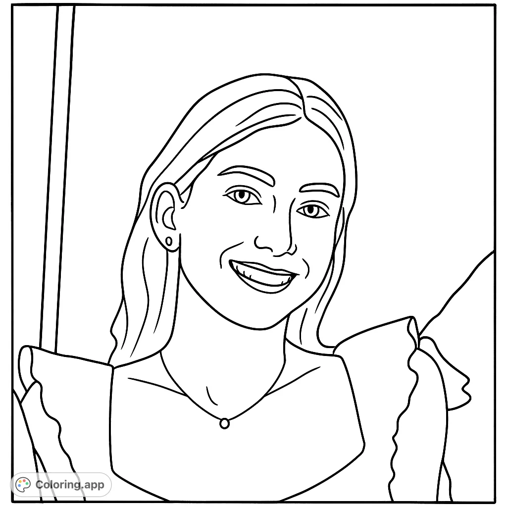 Capture a joyful moment with this smiling woman portrait coloring page. Express creativity by adding unique details to her hair, features, and attire.
