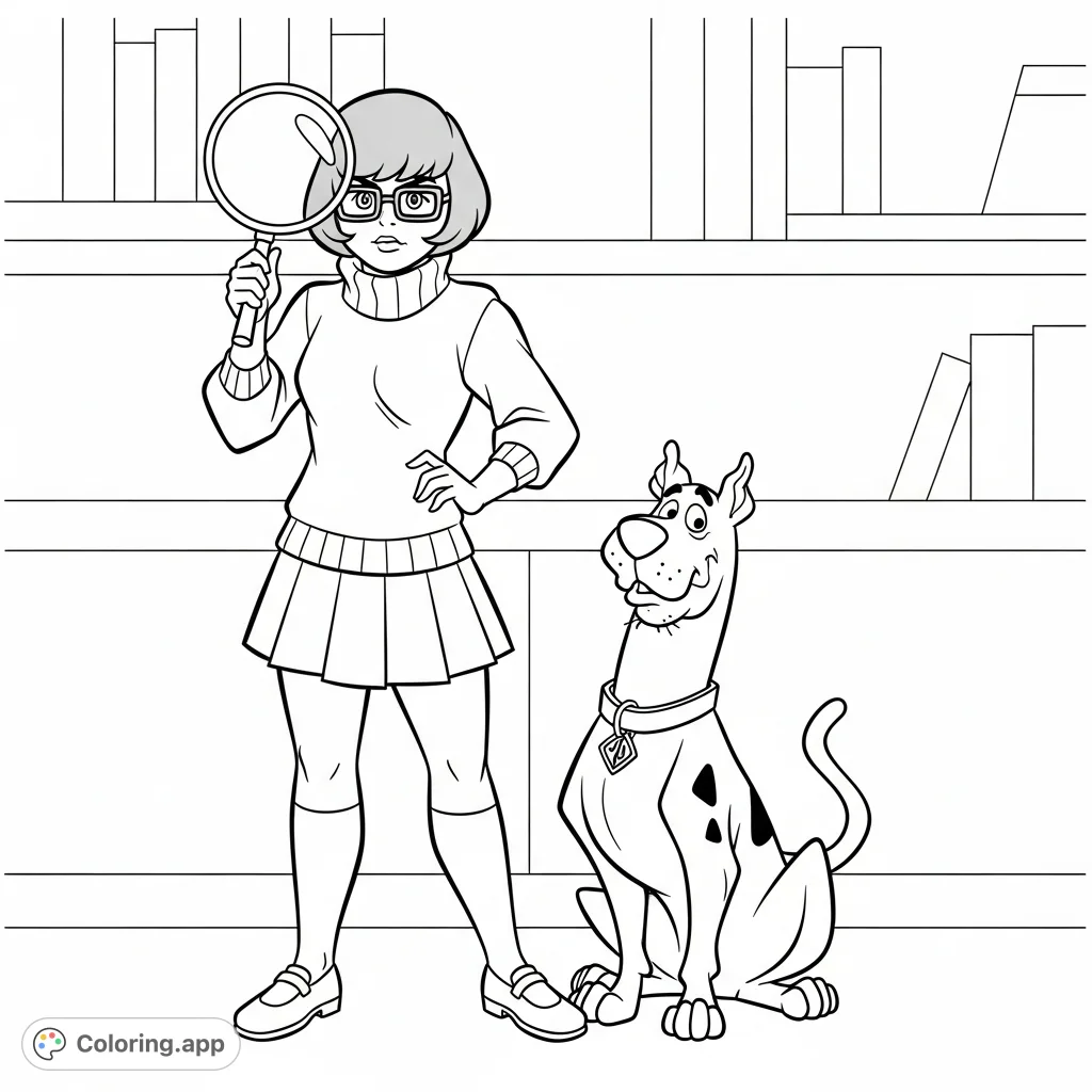 Join Velma and Scooby-Doo on a fun mystery adventure! This free printable coloring page features the iconic duo ready to solve a new case.