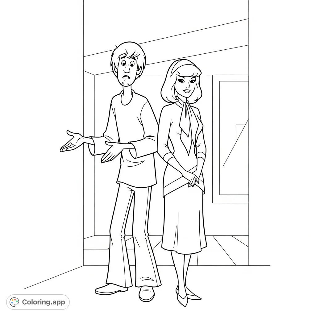 Join Shaggy and Daphne from Scooby-Doo on a fun coloring adventure! Perfect for fans of classic cartoons and mystery-solving.