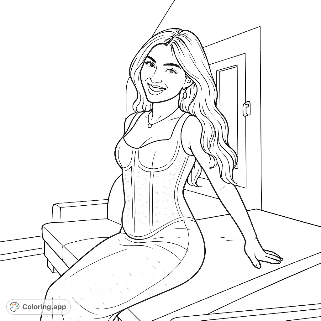 An elegant woman in a beautifully patterned dress, perfect for fashion enthusiasts. Explore intricate details and create a stunning portrait with your unique color palette.