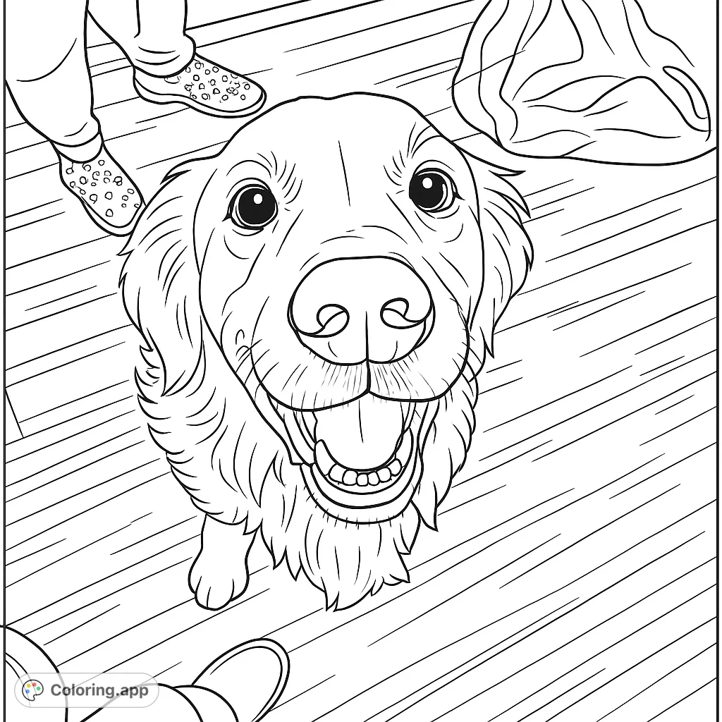 Capture the joy of a friendly dog with this happy dog coloring page. Features a smiling canine, perfect for all ages and dog lovers.