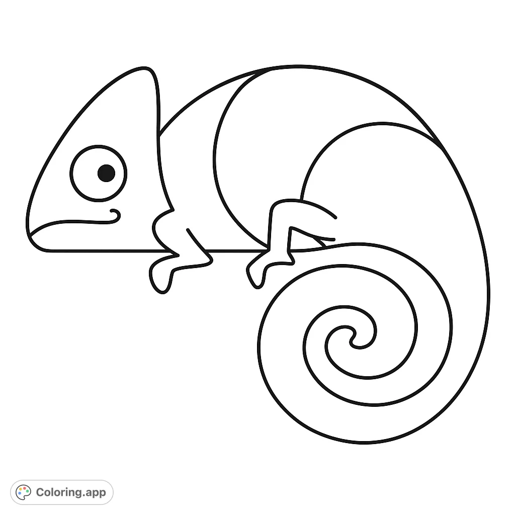 A charming, stylized chameleon with a segmented body and a tightly curled tail, perfect for creative coloring fun and exploring vibrant patterns.