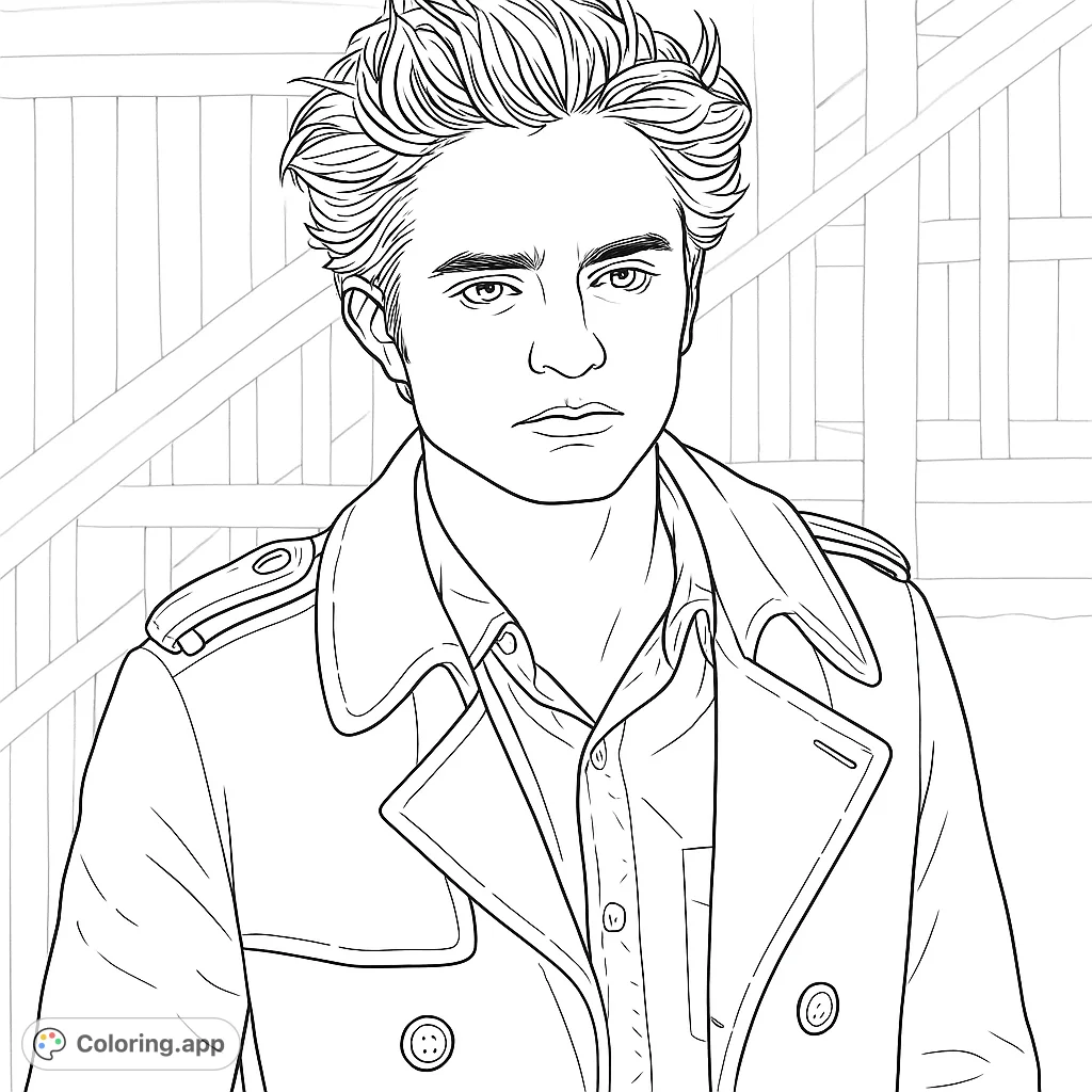 Capture the striking intensity of a young man's gaze in this detailed portrait coloring page, perfect for fans of dramatic character studies.