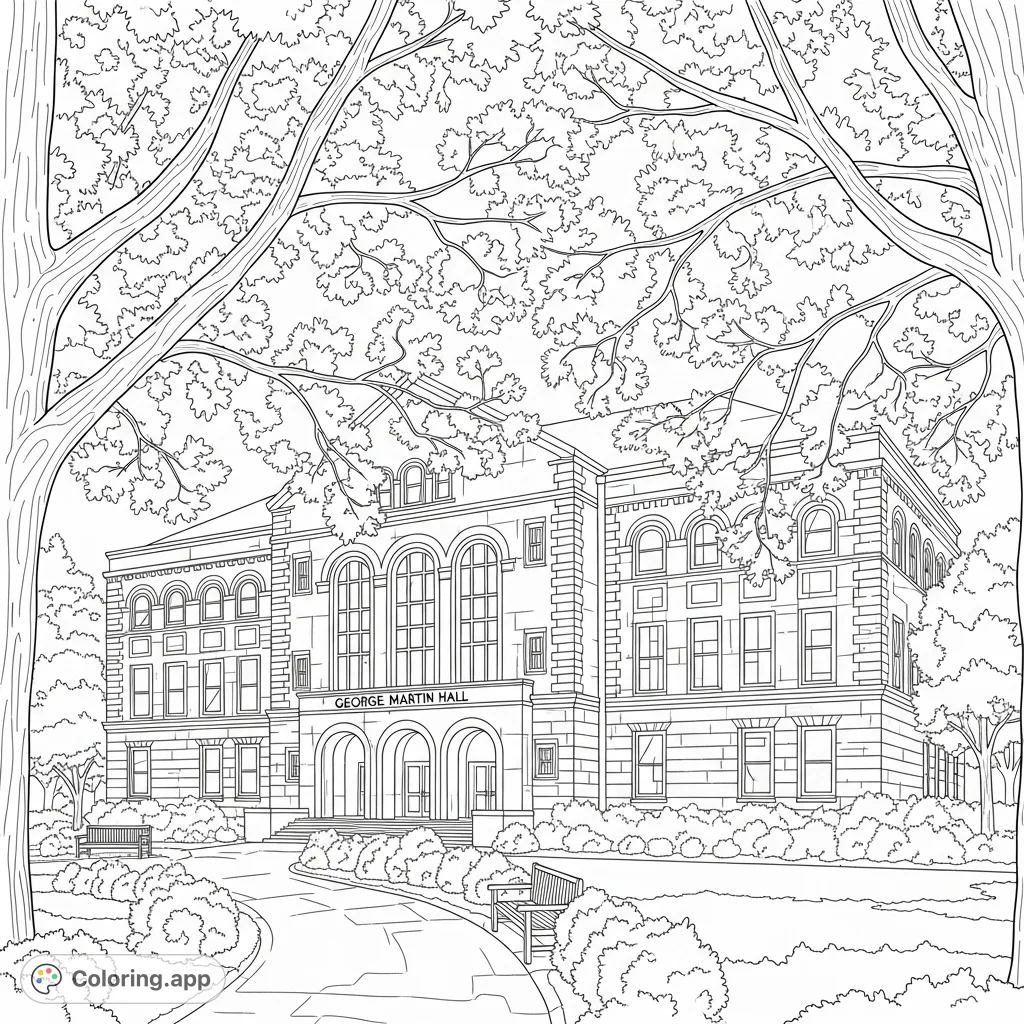 Explore St. Thomas University's George Martin Hall amidst a detailed autumn campus scene.