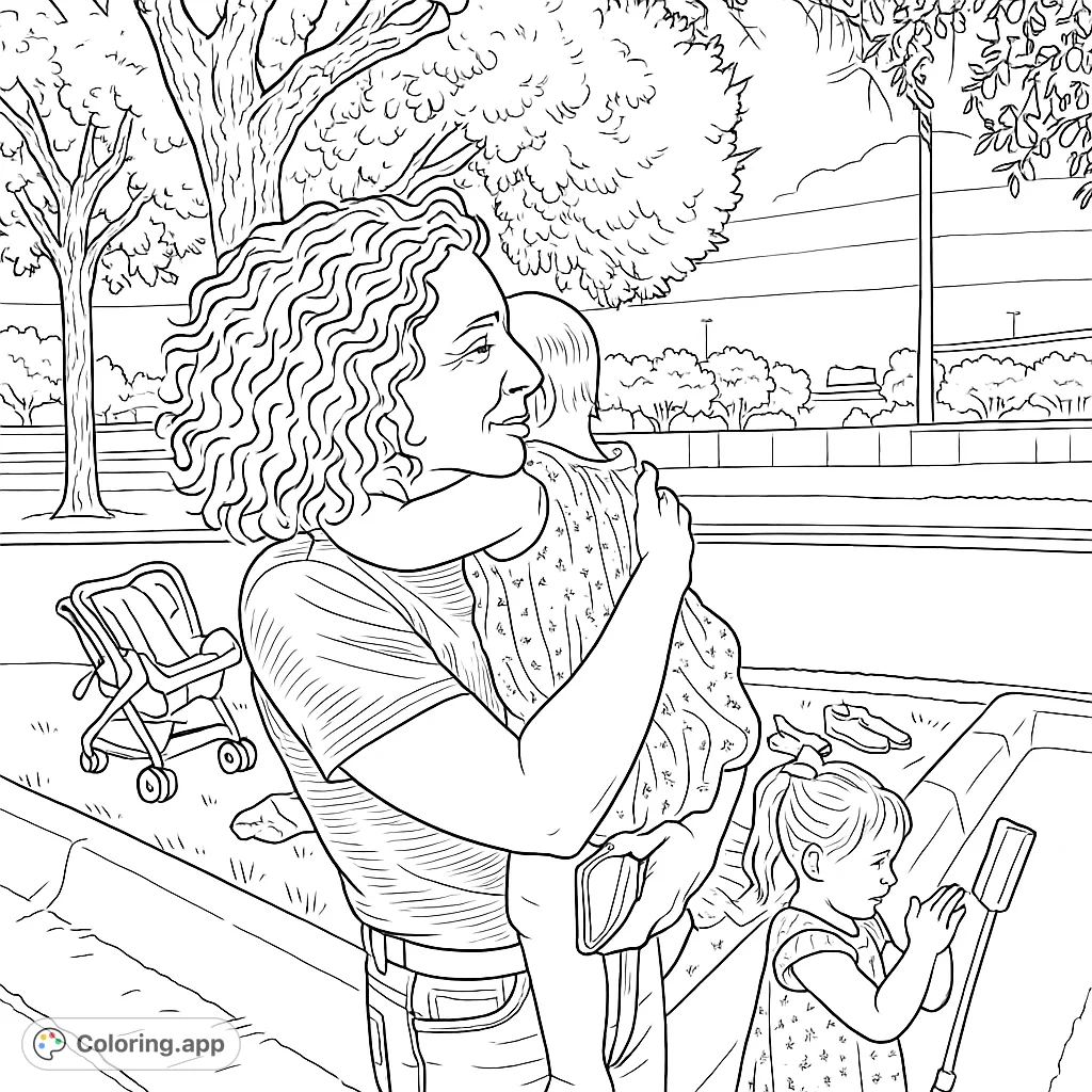 Capture a heartwarming family moment outdoors, featuring a woman holding a baby and a child nearby. Perfect for celebrating love and connection.