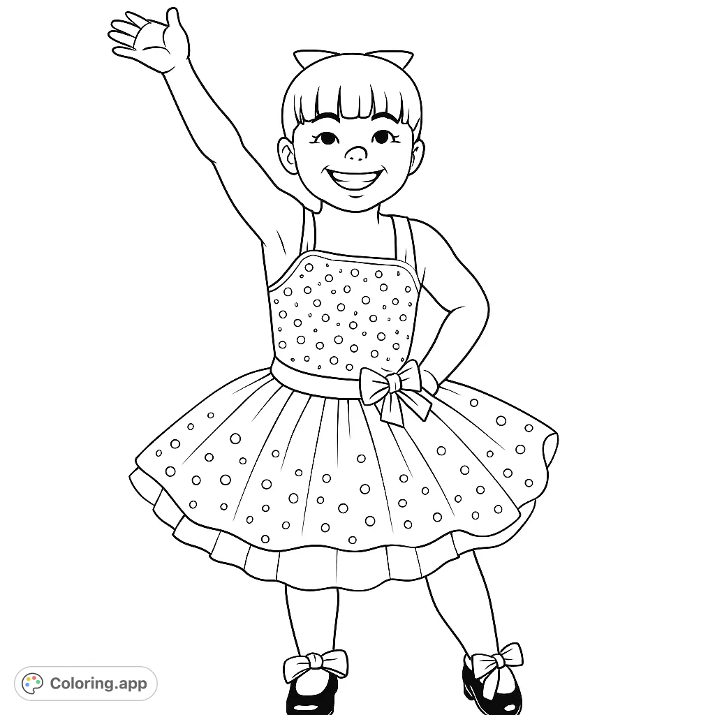 A joyful child in a detailed dance costume, ready for a performance. This dancer coloring page encourages creativity and fun for all ages.
