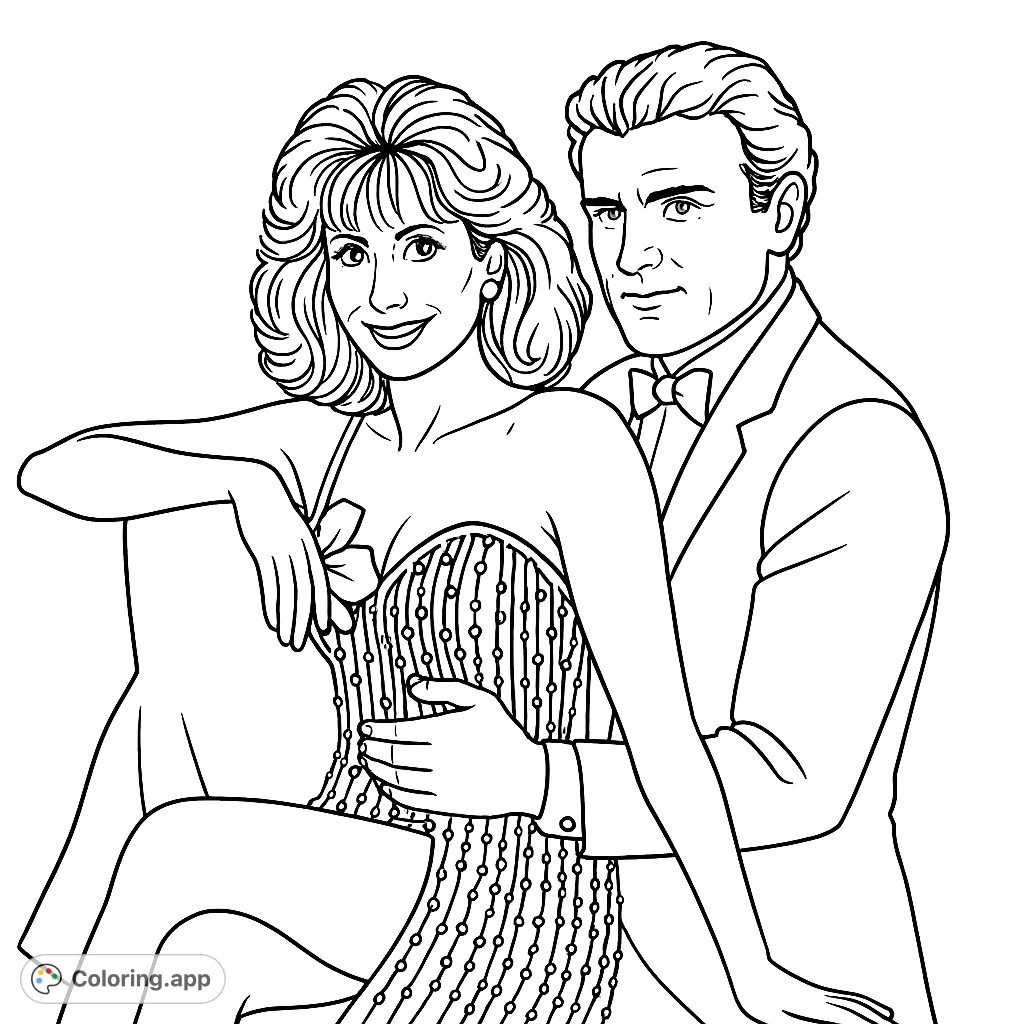 Capture the elegance of a glamorous couple in formal attire. This romantic duo coloring page offers intricate details for a sophisticated coloring experience.