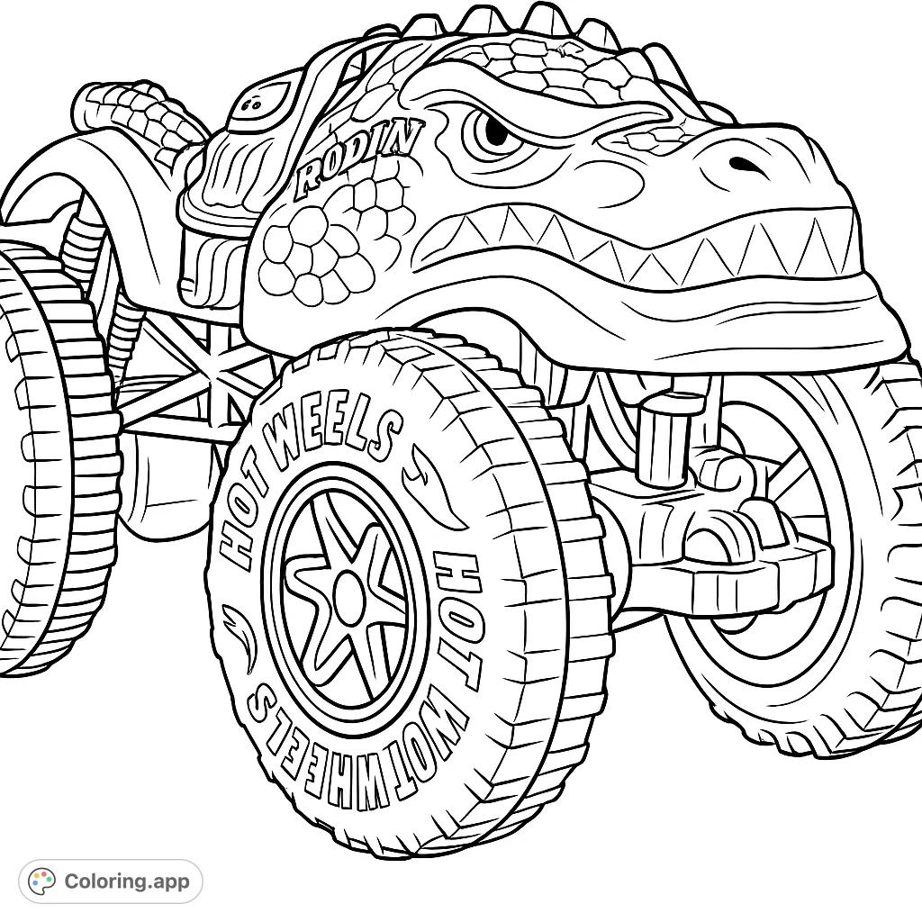 Unleash your creativity with this thrilling alligator monster truck coloring page! Featuring a powerful design and textured details, perfect for adventure.