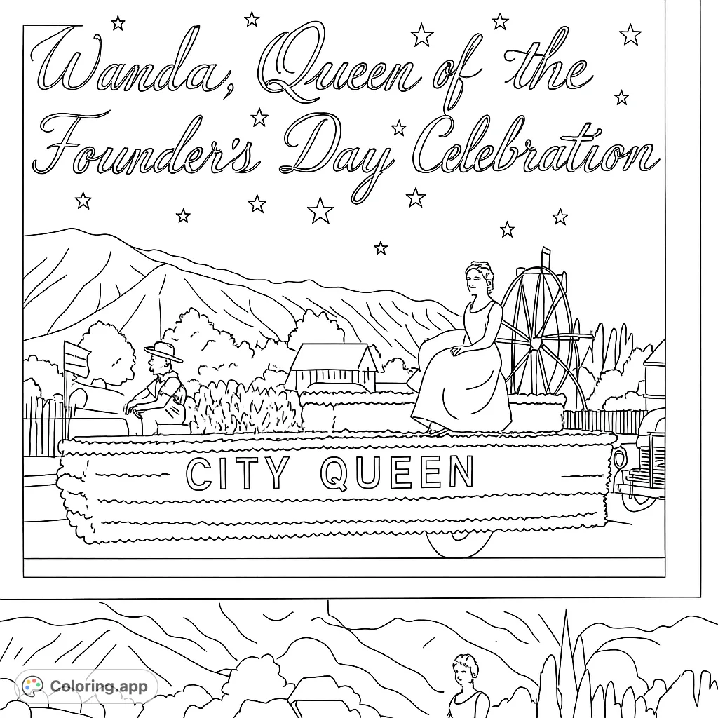 Step back in time with this vintage parade scene featuring a queen on a decorated float, a child, and a classic car. Perfect for history enthusiasts.
