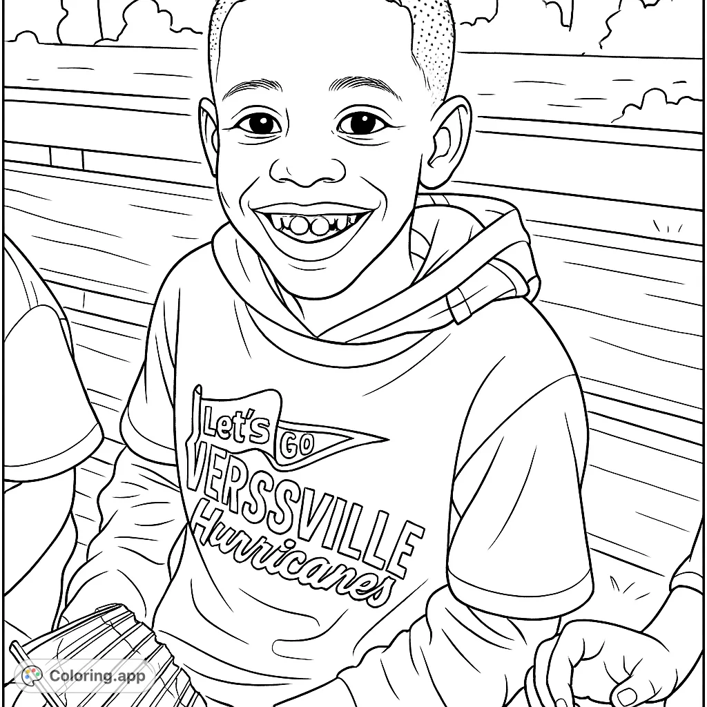 Capture the infectious joy of a young boy with a wide smile, seated on a wooden bench. A heartwarming portrait perfect for all ages.