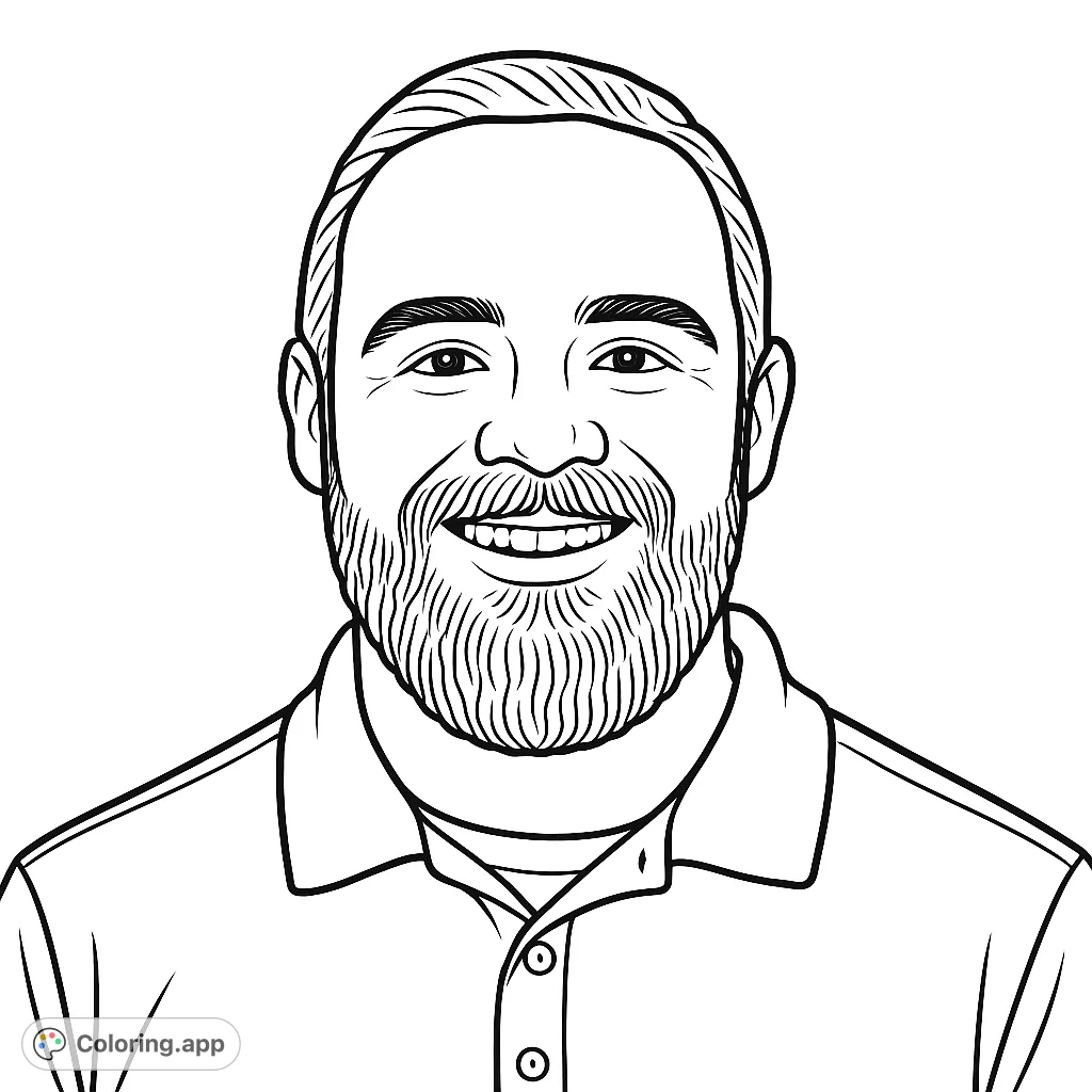 A friendly man with a beard and a warm smile, perfect for a personalized coloring experience. Capture his cheerful expression with your favorite shades.