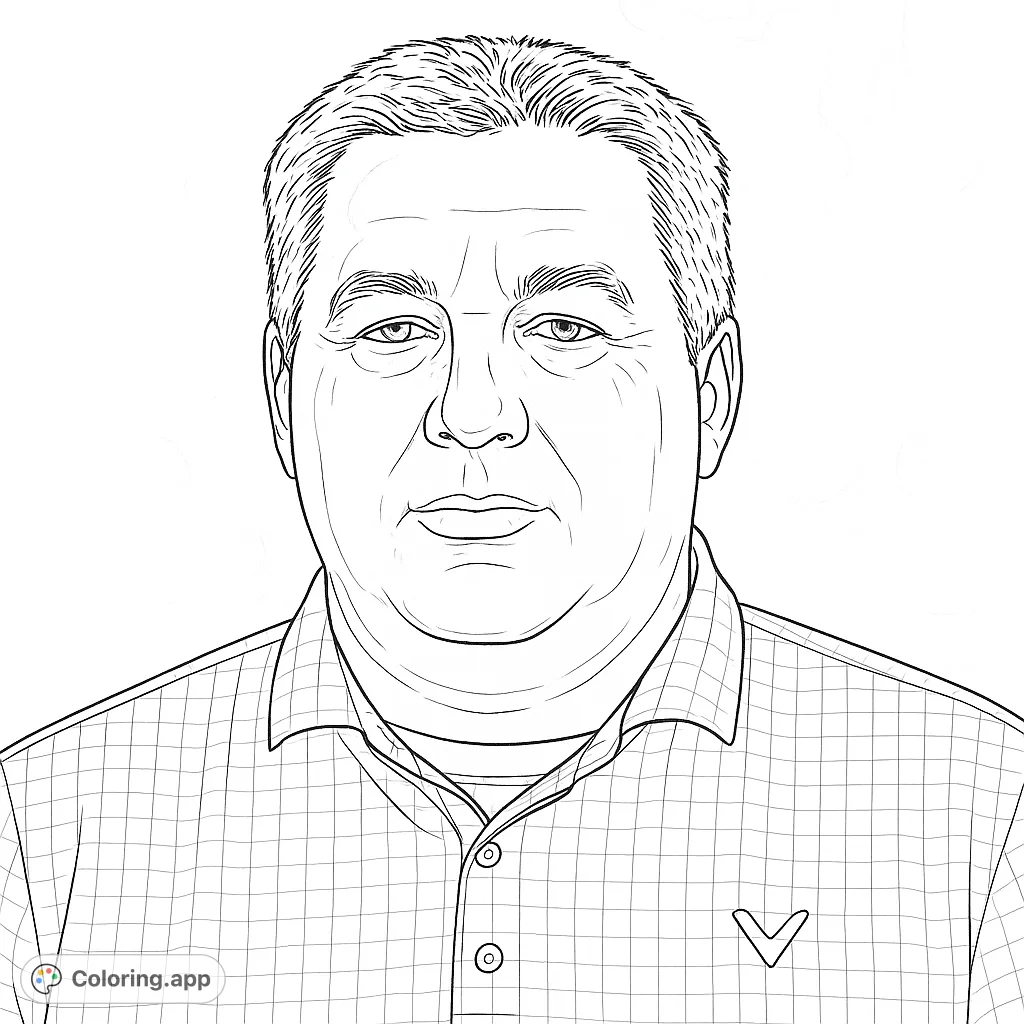 Color a friendly man's portrait, featuring a collared shirt and a textured background. Perfect for personalizing with unique patterns and shades.