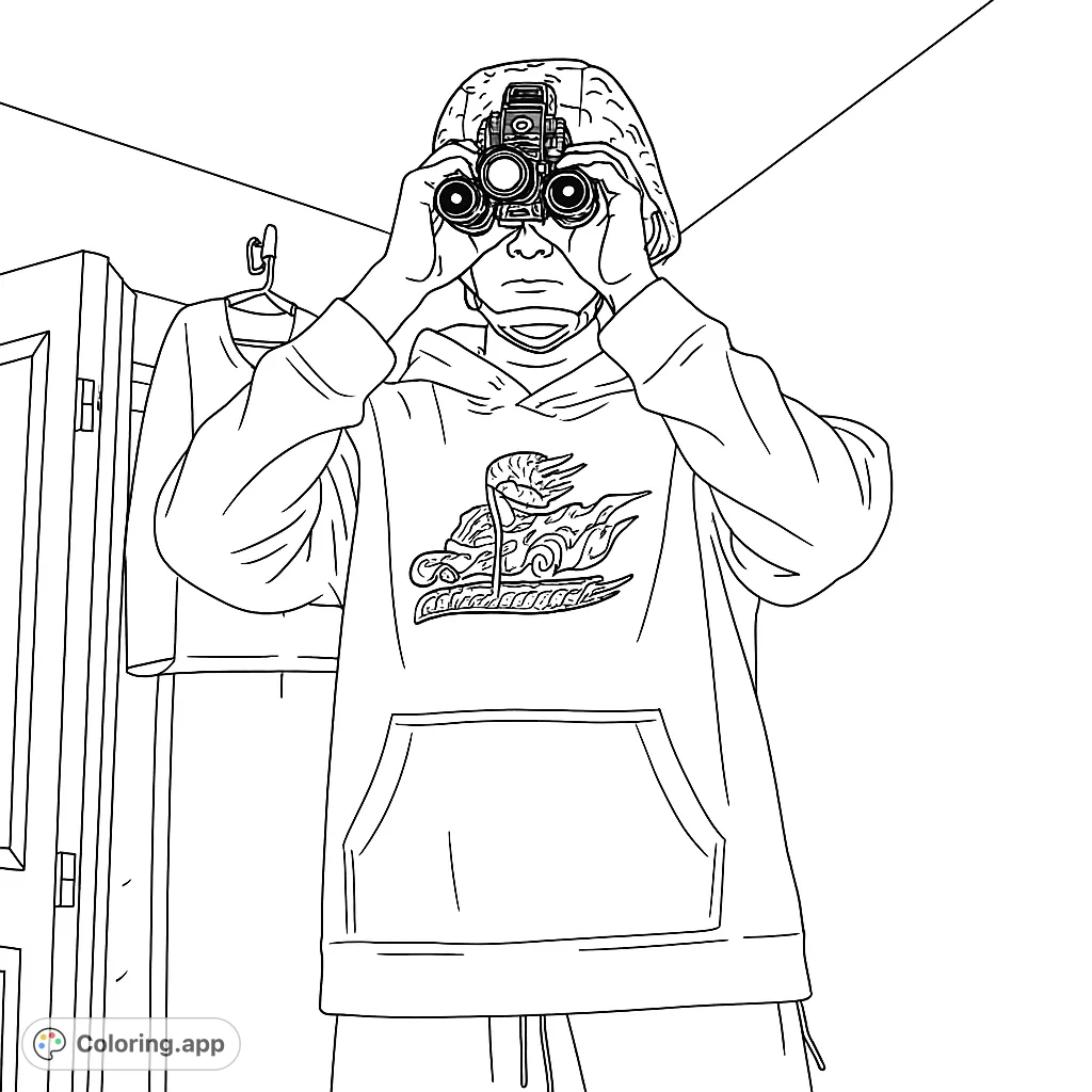 A person in a patterned helmet and hooded sweatshirt observes through a compact device, set against a simple indoor background. Perfect for teens and adults.