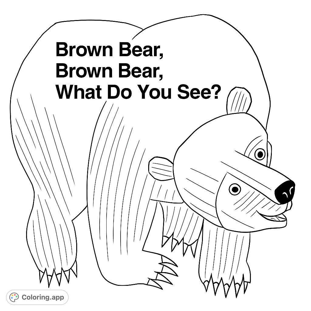 A friendly, stylized bear with a unique textured appearance, perfect for young artists to explore patterns and shapes in a delightful animal coloring page.