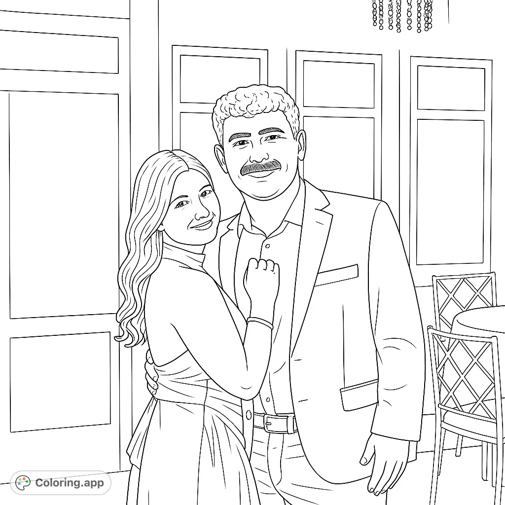 Capture the joy of a special occasion with this elegant couple coloring page. Personalize their formal attire and the festive event setting.