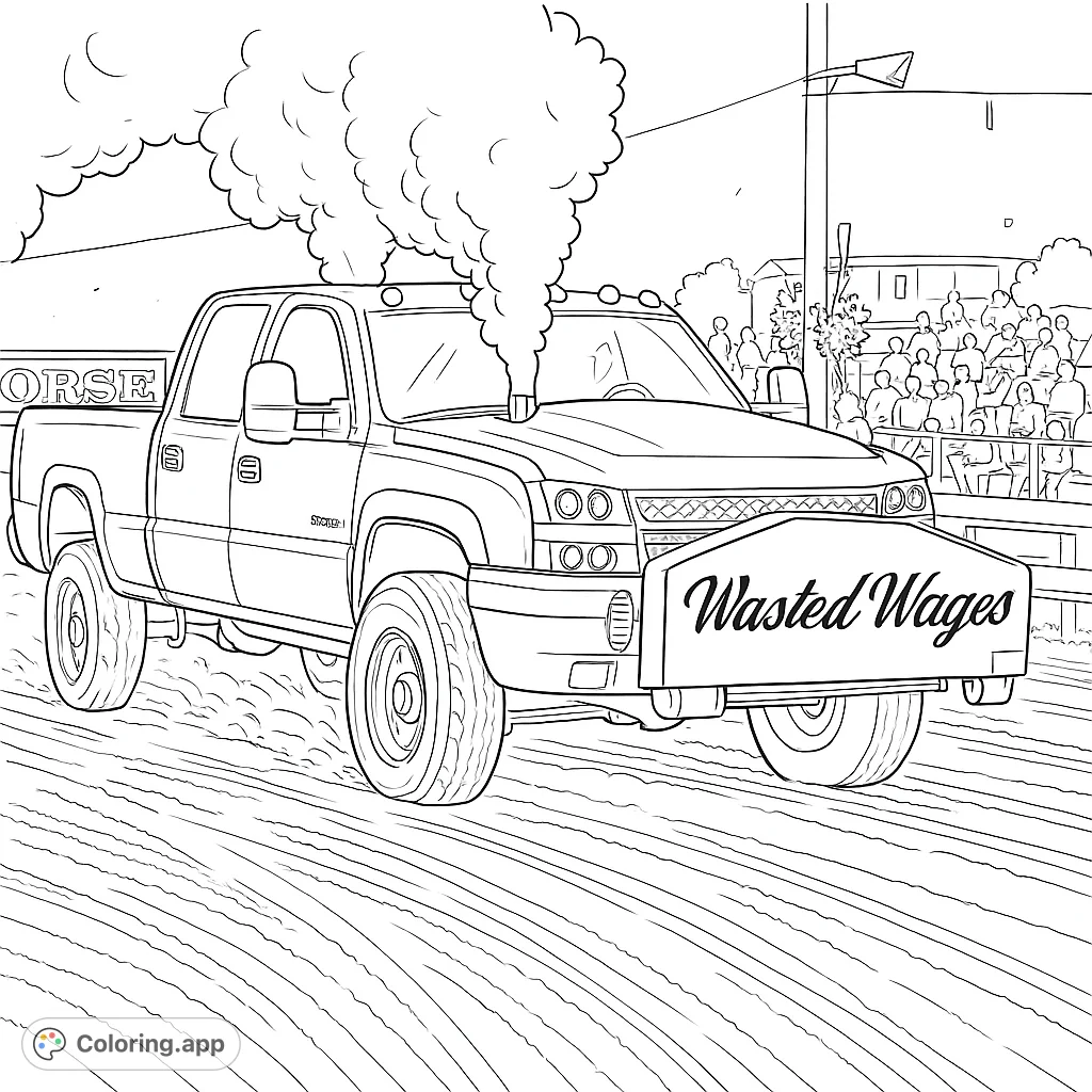 Experience the thrill of a powerful diesel truck pulling on a dirt track, emitting a dramatic plume. Perfect for truck enthusiasts and motorsports fans.