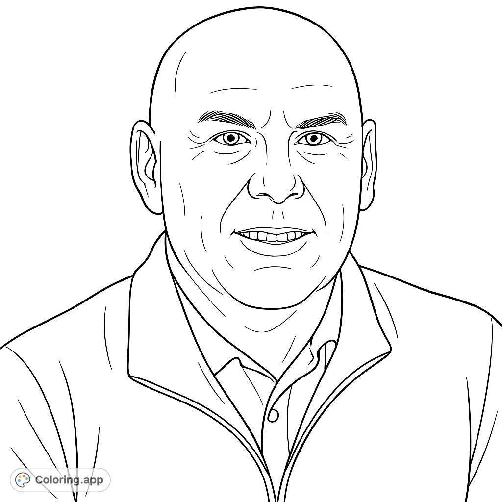 A friendly portrait of a smiling man, perfect for a relaxing coloring session. This free printable portrait coloring page is great for all ages.