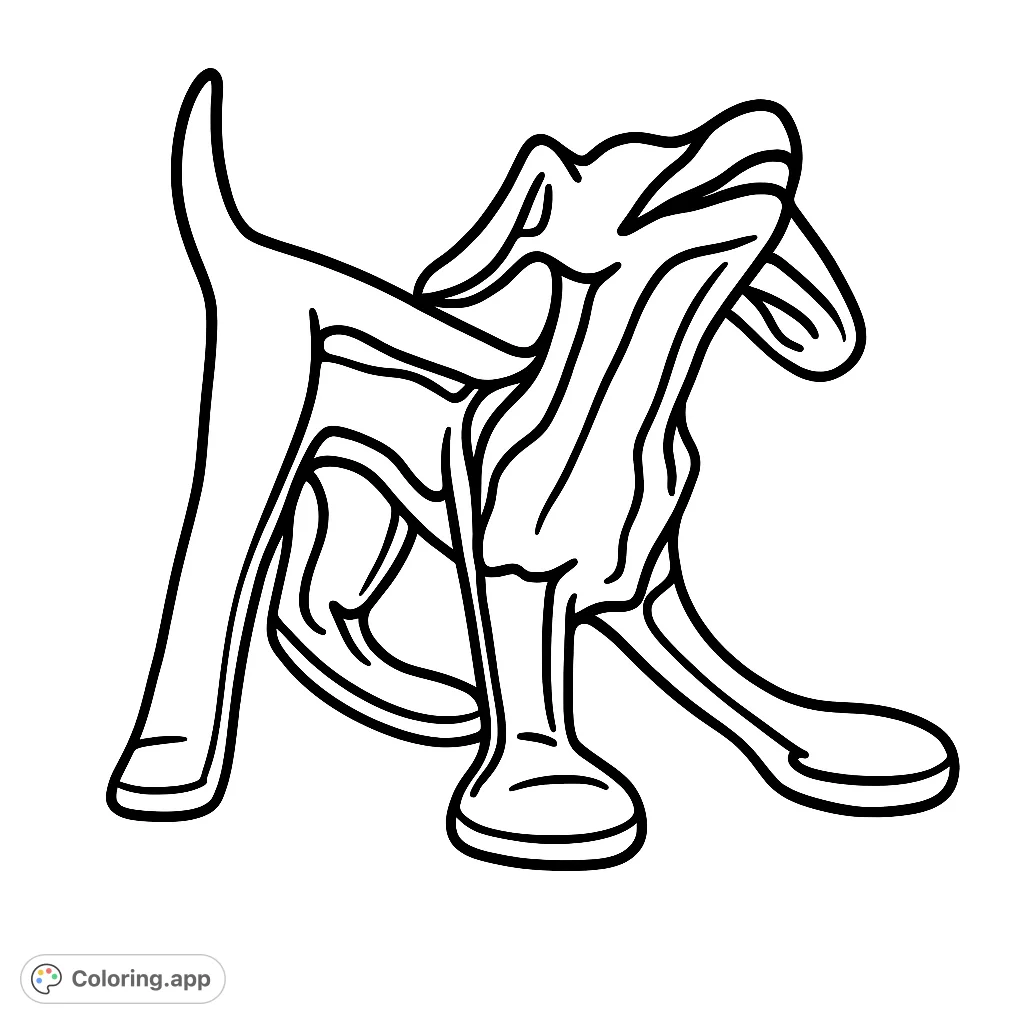 An abstract dog sculpture with fluid lines and a dynamic pose, offering a unique and modern coloring experience for art enthusiasts.